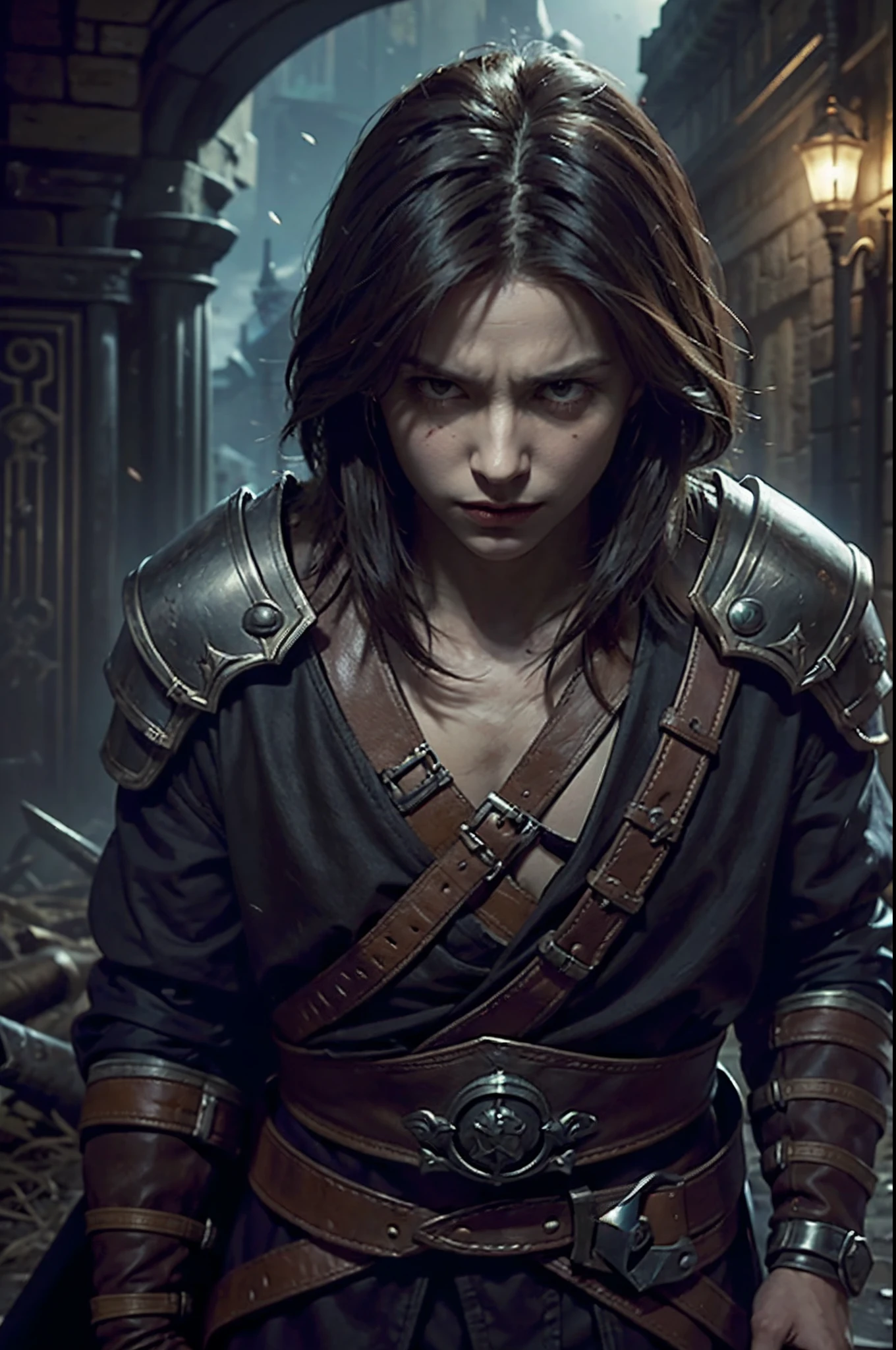 Composez une description vivante du monde sombre et gothique de 'Castlevania: Lords of the Shadows.Explore the treacherous landscapes, Obsessive castles, and the epic battle between the Brotherhood of Light and the Dark Ones. Highlight the journey of protagonist Gabriel Belmont as he embarks on a quest to defeat evil and save the world from the grip of supernatural creatures. Plongez dans la riche narration du jeu, Action intense, and complex traditions that captivate players in this action-adventure masterpiece."Sharp details super super detailed hyper realistic very sharp details very high resolution details