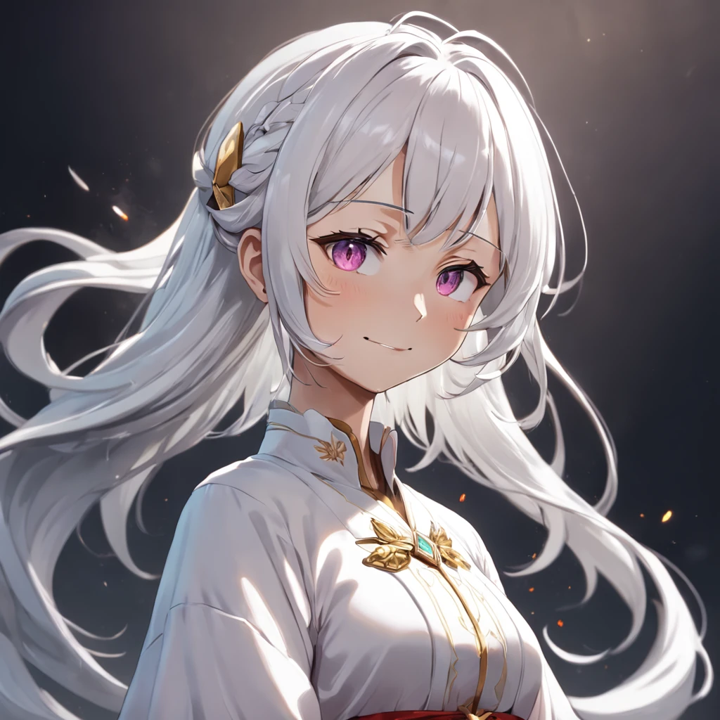 Altruistic banker woman, game character, full body, 80 years old, power of prayer, overflowing with kindness, smiling, white hair, 8K, masterpiece, white background