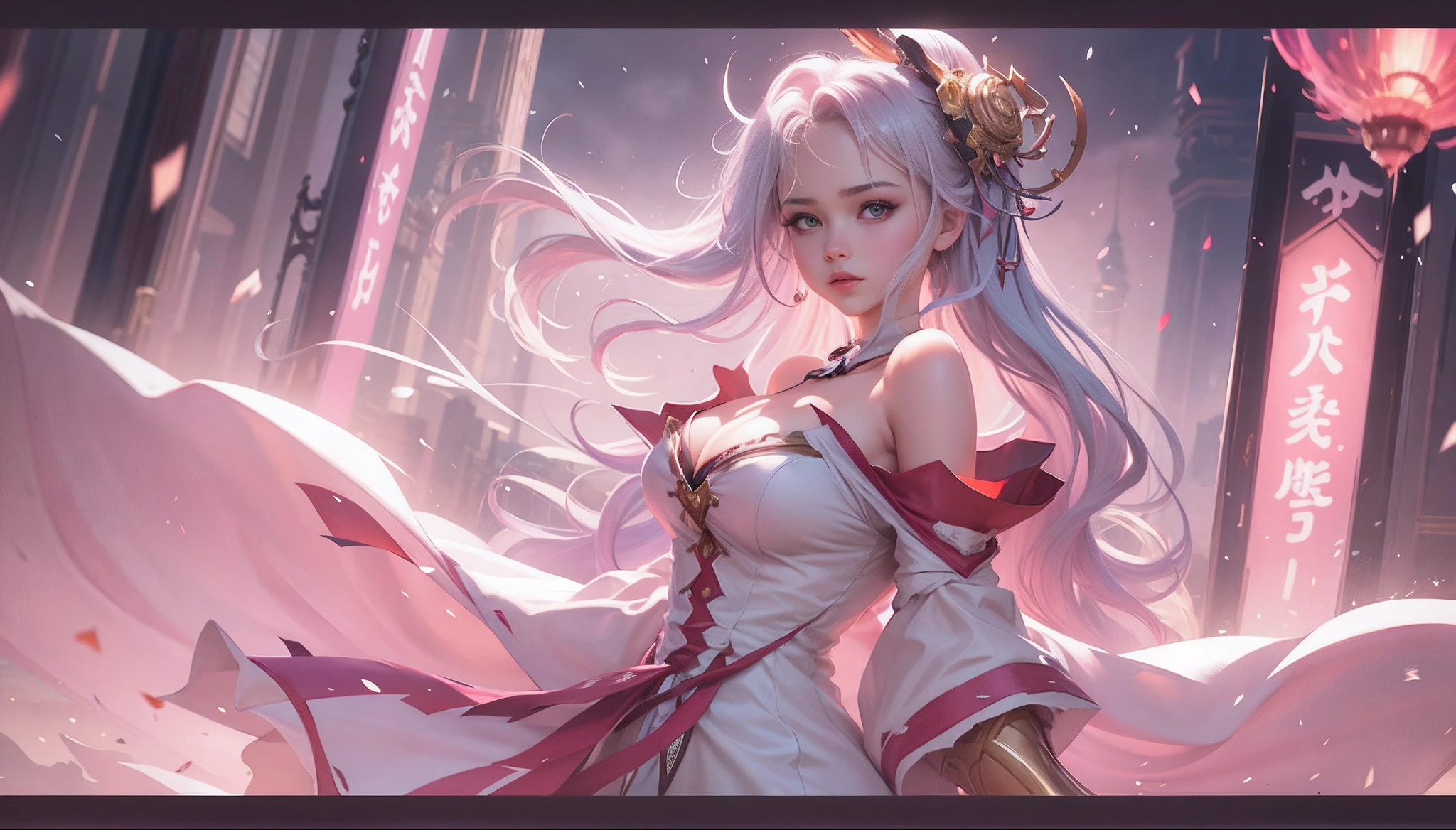 league of legends character art, League of Legends concept art,league of legends splashart, League of Legends character, league of legends art, from league of legends, Riot game concept art, league of legends style art, league of legends splashart, league of legends champion,komono, Hanfu，Taoist uniform，Off-the-shoulder attire，shift dresses，Lolita prostitute，Motion blur, Depth of field means reflection，extreme light，fog atmosphere，The moonlight shone on the side of the girl's face，22 year old，realisticlying，no-bra，vacuum，Extra-long sleeves，Long off-the-shoulder dress，huge tit，cleavage，Full length of colorful hair（1.9），Color gradient for long hair，Messy hair，Barefoot，Full body like，realskin，realcumAI，Snow-white skin，Snow-white thighs，Top image quality，Extreme light and shadow，White panty hose，High details，Standing painting，lines of movement，dynamicposes，komono，PC Wallpapers，Two-thirds of the canvas generates the body，move chart