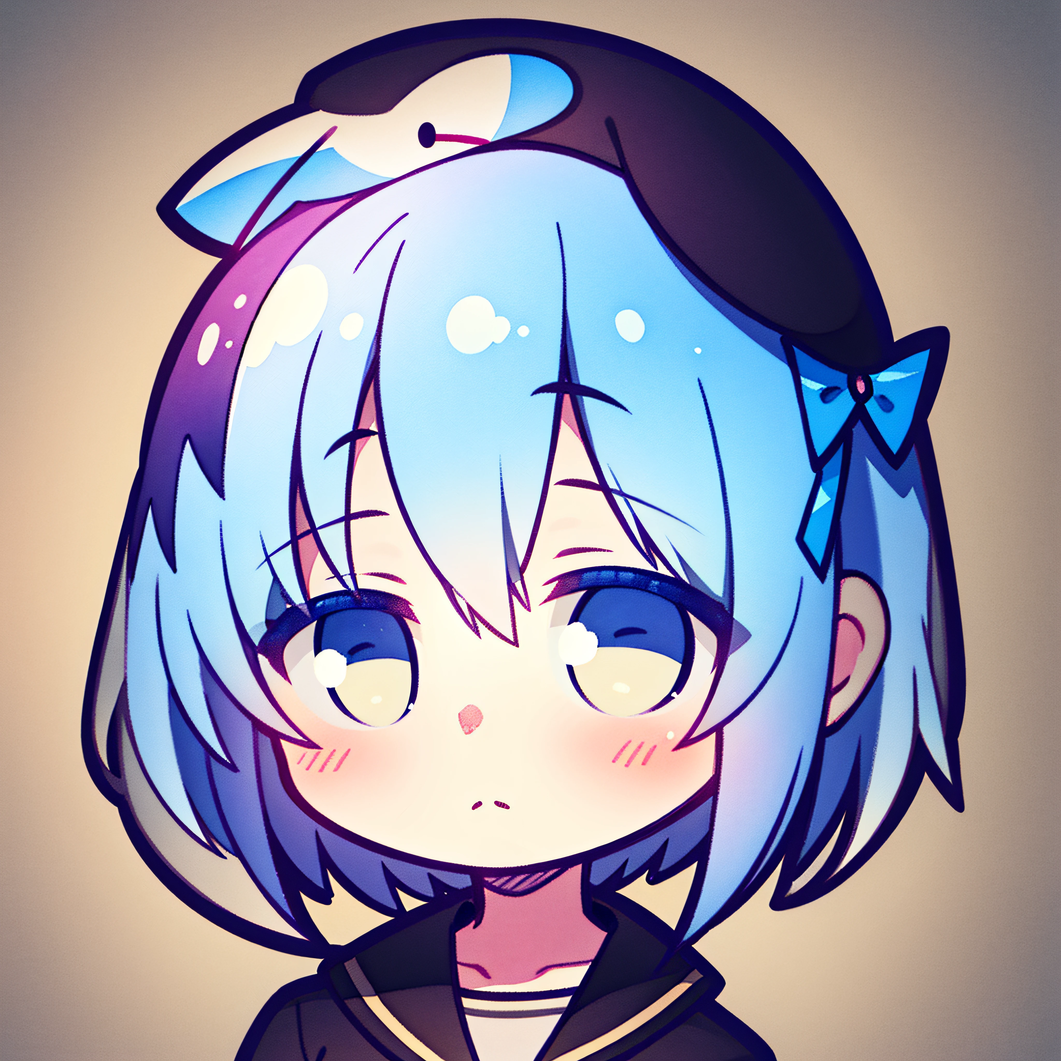 fish on the head, solo, 1 girl, looking at viewer, upright, concept art, white background, simple background, white hair, gradient hair, short sleeves, watercolor pencil, expressionless, blush, virtual youtuber