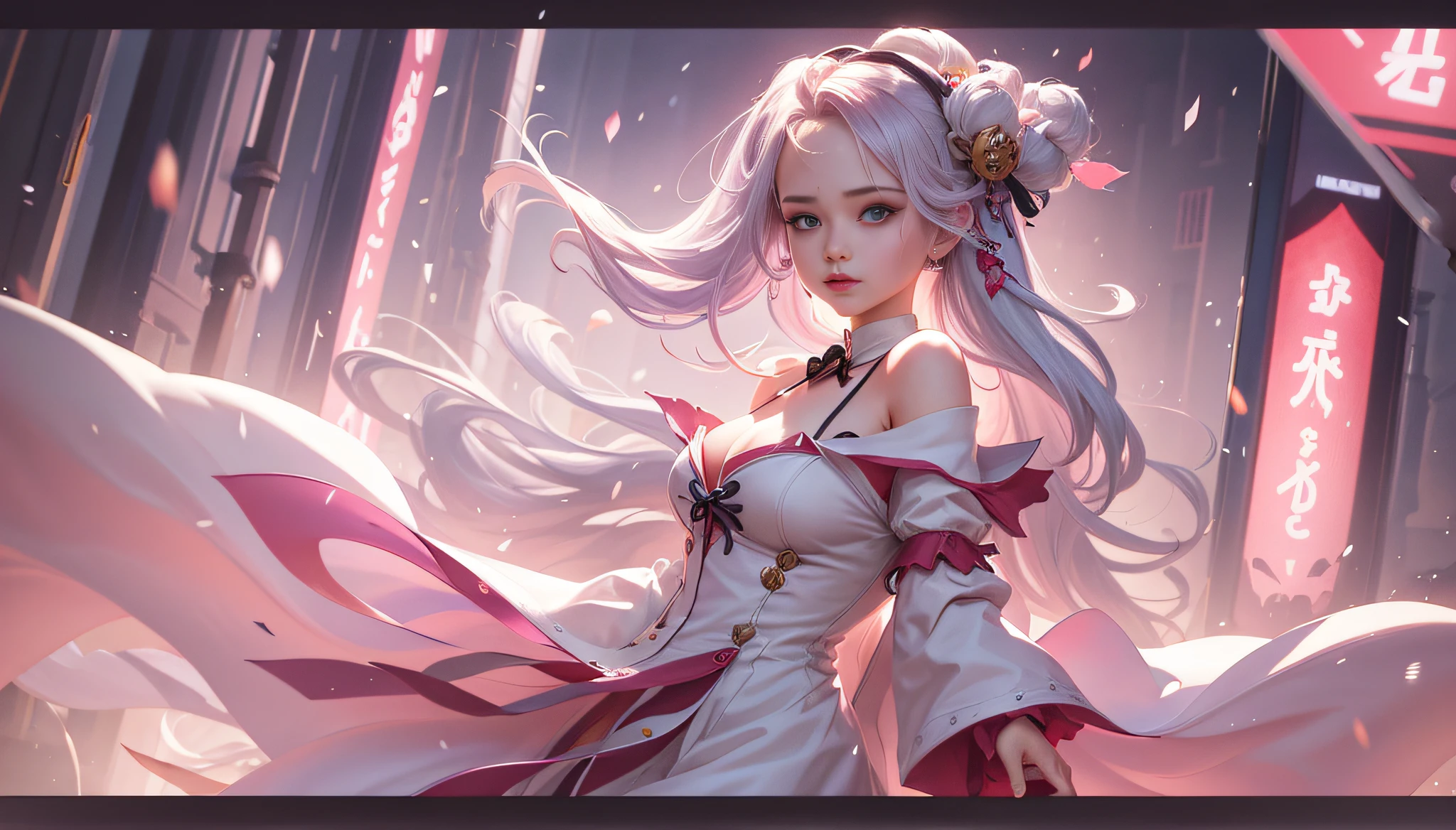 league of legends character art, League of Legends concept art,league of legends splashart, League of Legends character, league of legends art, from league of legends, Riot game concept art, league of legends style art, league of legends splashart, league of legends champion,komono, Hanfu，Taoist uniform，Off-the-shoulder attire，shift dresses，ta prostitute，Motion blur, Depth of field means reflection，extreme light，fog atmosphere，The moonlight shone on the side of the girl's face，22 year old，realisticlying，no-bra，vacuum，Extra-long sleeves，Long off-the-shoulder dress，huge tit，cleavage，Full length of colorful hair（1.9），Color gradient for long hair，Messy hair，Barefoot，Full body like，realskin，realcumAI，Snow-white skin，Snow-white thighs，Top image quality，Extreme light and shadow，White panty hose，High details，Standing painting，lines of movement，dynamicposes，komono，PC Wallpapers，Two-thirds of the canvas generates the body，move chart