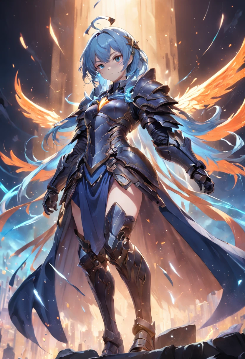 (Extremely detailed CG Unity 16k wallpaper:1.1), (Noise Removal Strength: 1.45), (tmasterpiece:1.37), Ultra-detailed, Knight in armor, metal, Extremely detailed HD wallpapers, fluorescence, Colorful background, cool movement, insanity, Dynamic composition, Exercise, ultra - detailed, Cloak, Incredibly detailed, A lot of detail, amazing fine details and brush strokes, smooth, hd semirealistic anime cg concept art digital painting, volume, An extremely delicate and beautiful, Dynamic Angle, Floating, Painting, Solo, full bodyesbian, 1人, Look up, Cloak, Dark souls, Two arms, Realism, god light, Sparkle, Glowing light, Masterpiece, Best quality, 8K