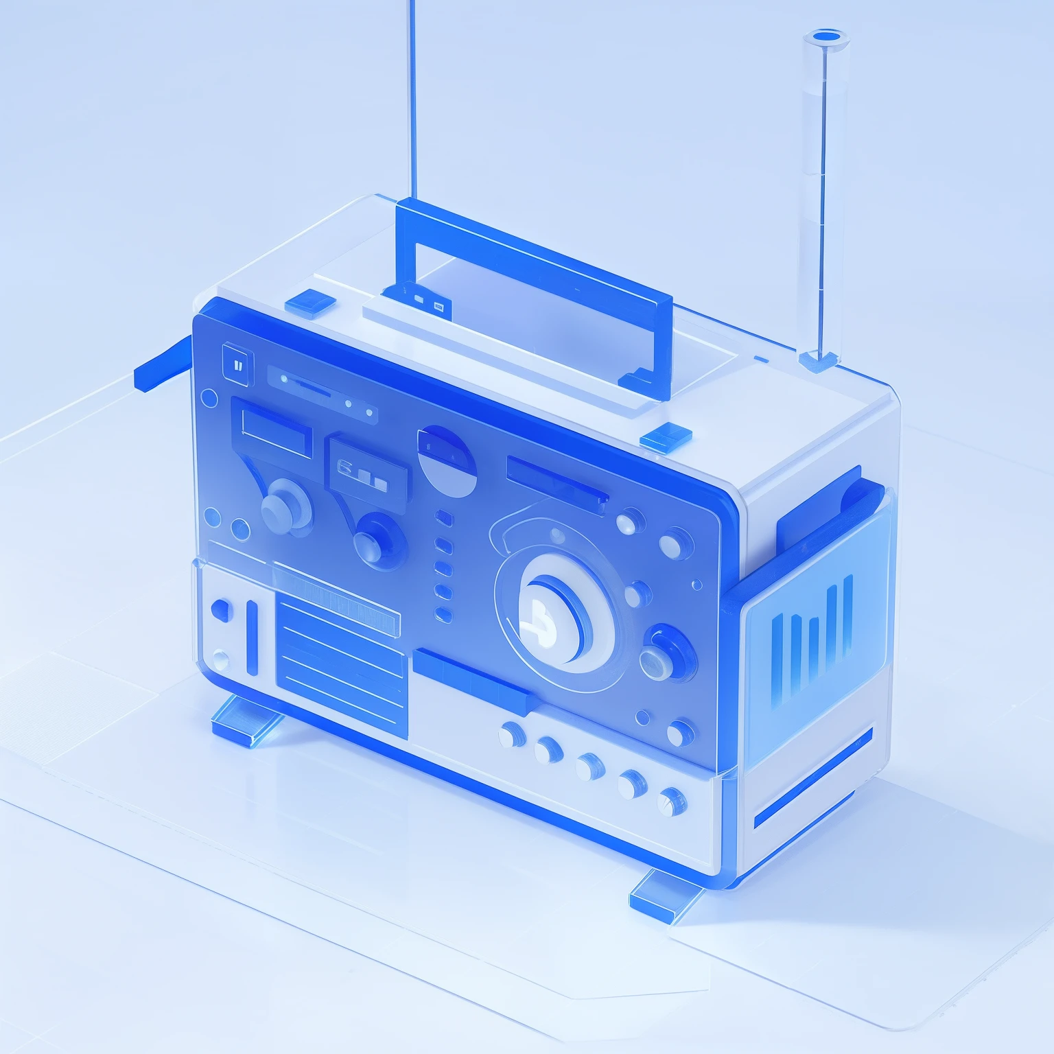 3D icons，3Drenderingof，blue white colors，Frosted glass，C4D，studiolight，Works of masters，white backgrounid