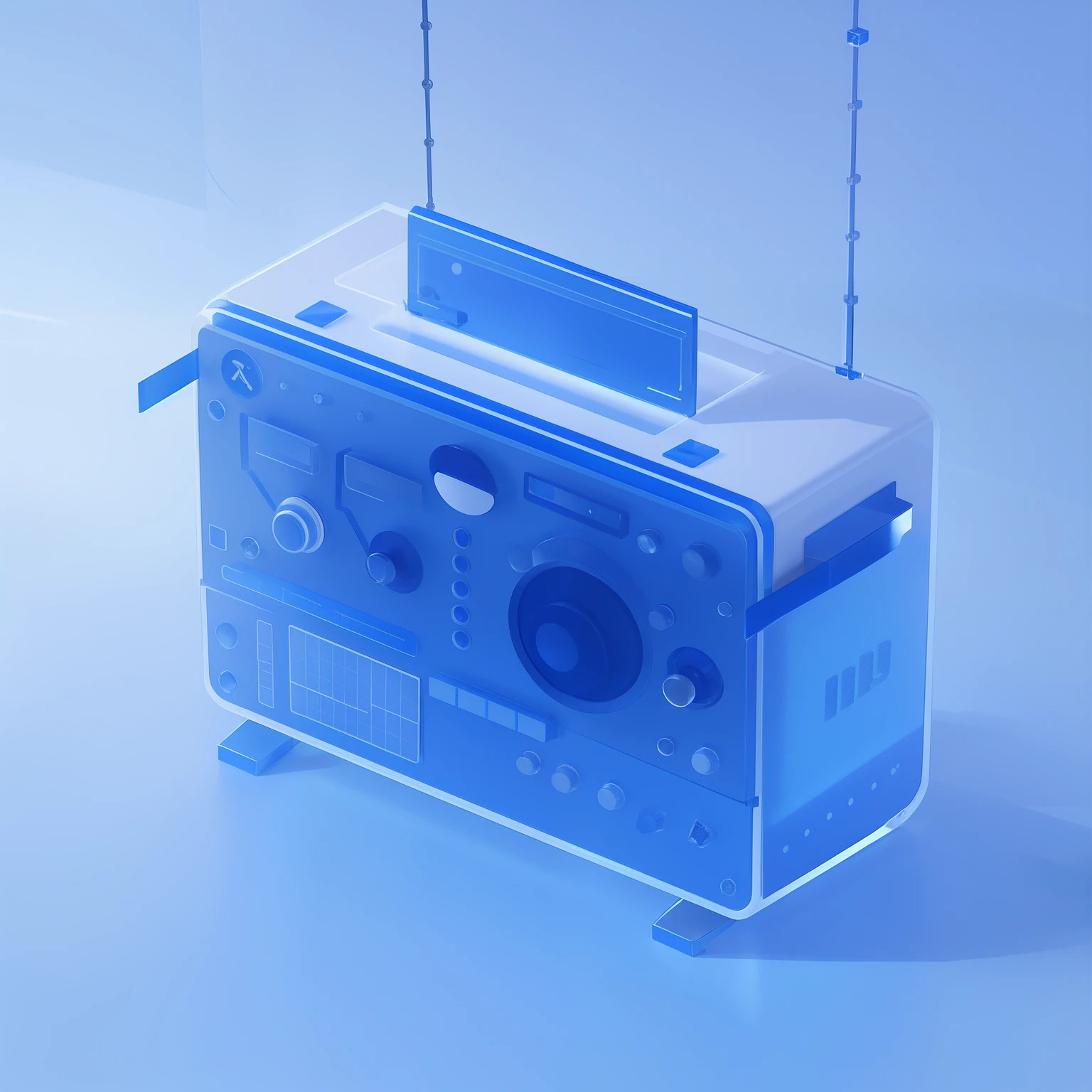 3D icons，3Drenderingof，blue white colors，Frosted glass，C4D，studiolight，Works of masters，white backgrounid