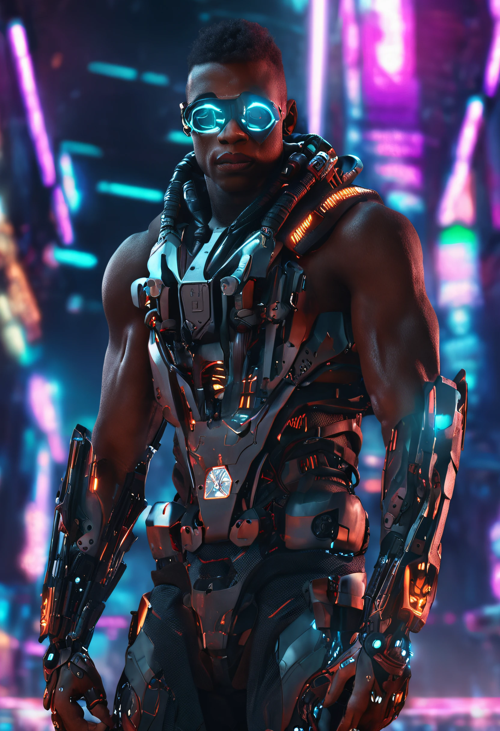 dark male cyborg cyberpunk