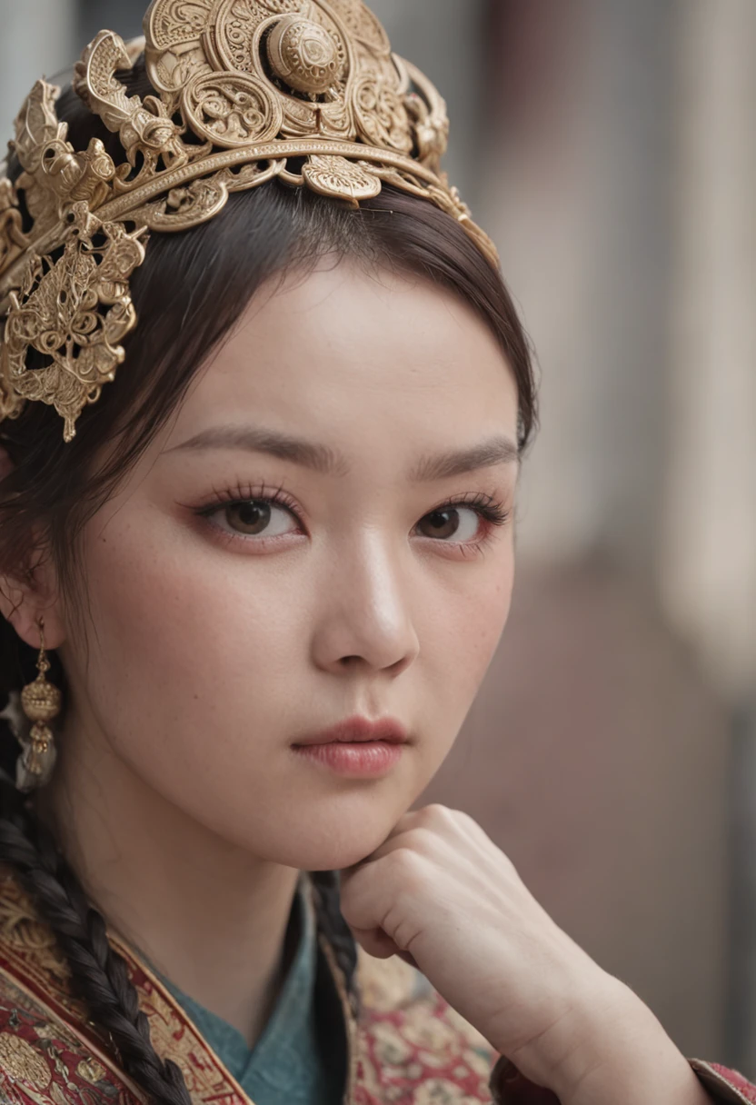 mongol、drooing eyes、Short hairstyle、 fat girl、Grumpy face