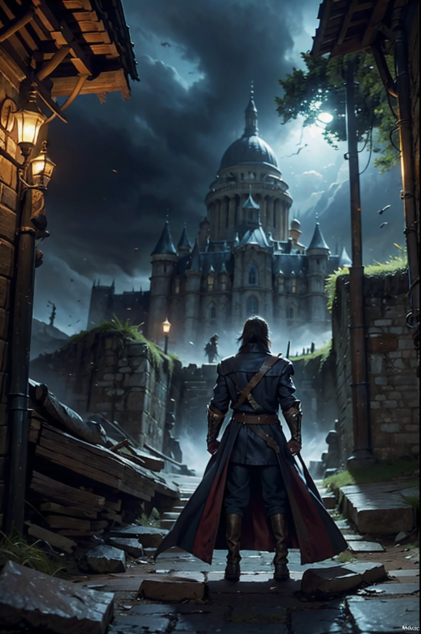 Composez une description vivante du monde sombre et gothique de 'Castlevania: Lords of the Shadows.Explore the treacherous landscapes, Obsessive castles, and the epic battle between the Brotherhood of Light and the Dark Ones. Highlight the journey of protagonist Gabriel Belmont as he embarks on a quest to defeat evil and save the world from the grip of supernatural creatures. Plongez dans la riche narration du jeu, Action intense, and complex traditions that captivate players in this action-adventure masterpiece."Sharp details super super detailed hyper realistic very sharp details high resolution