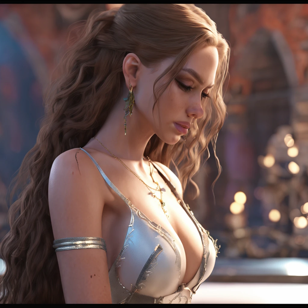 Sexy Big breasts Straps Long hair Long legs Realistic rendering Fair skin young woman