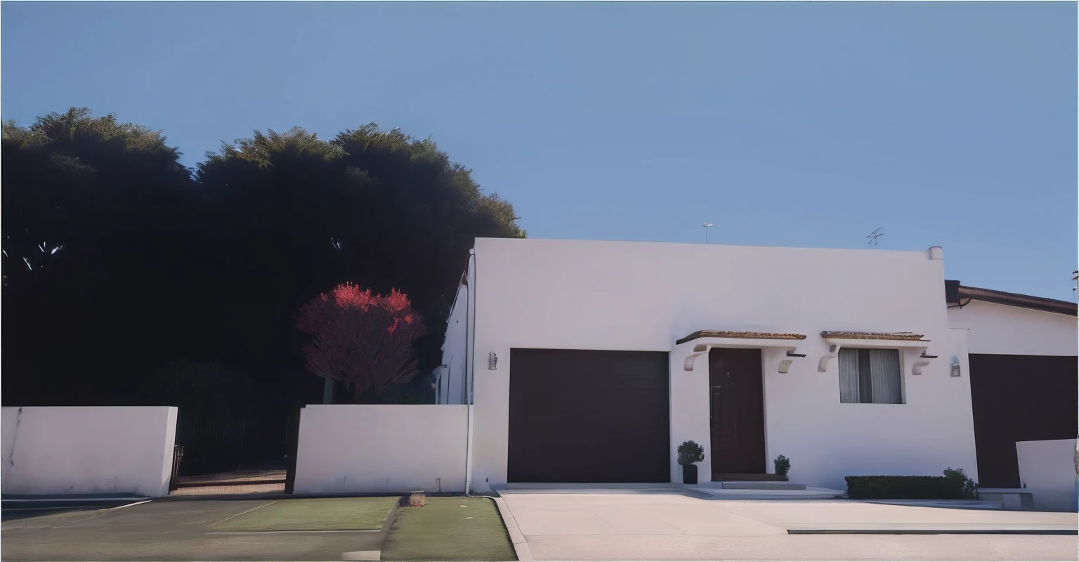 There is a white house with a red tree in the front yard, ((gta 5 casa screenshot)), [ Fotorrealismo 4K ], realista estabelecendo tiro, semi-realistic rendering, renderizado no enscape, em estilo de realismo simplificado, [ Fotorrealismo 4K ]!!, captura de tela fotorrealista, cena hiper detalhada, Fotorrealismo 4K, Fotorrealismo 4K