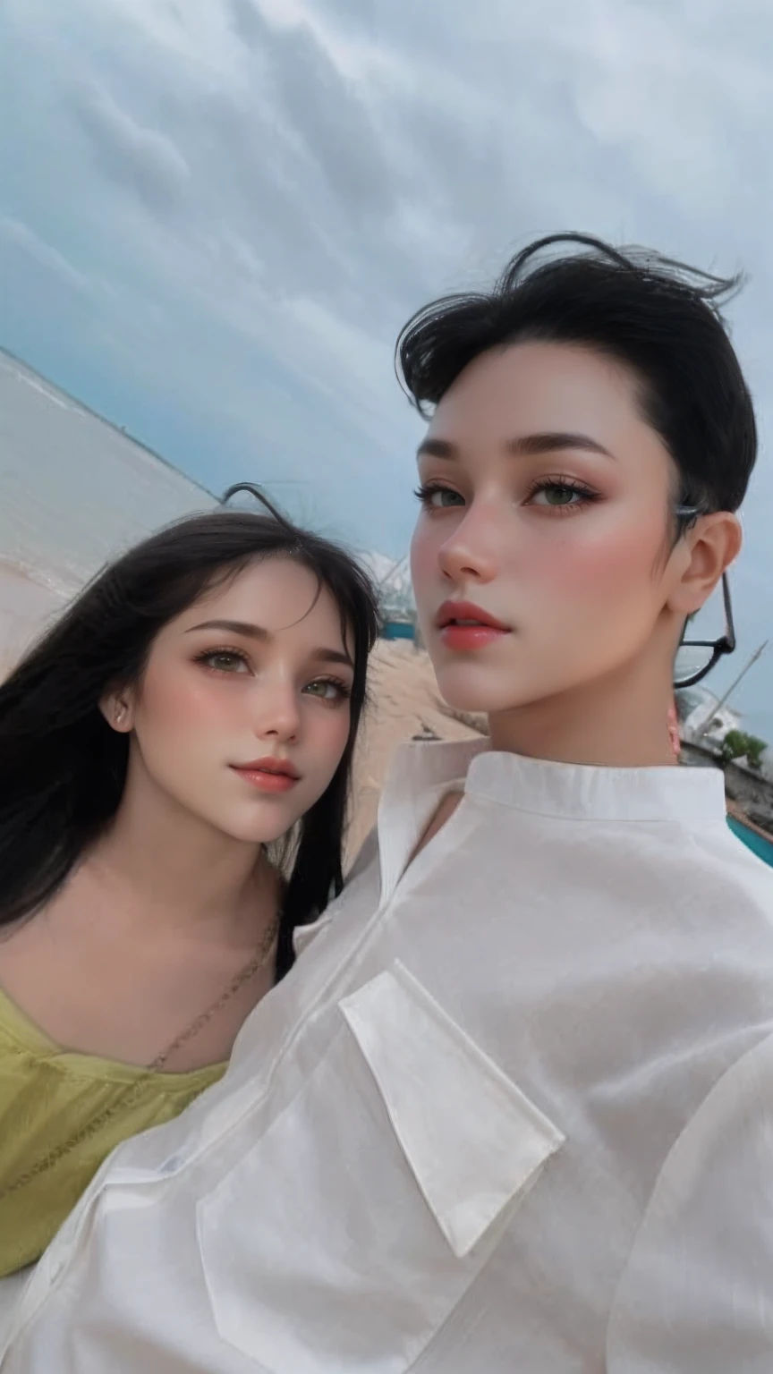 ((Best Quality, 8k, Masterpiece: 1.3)), 1 girl, Beautiful woman with Hispanic blood, Slim abs: 1.3, (Petty haircut, A-cup breasts: 1.2), Black transparent: 1.1, Ultra detailed face, detailed eyes, double eyelids, full body Underwear, on yacht, sea, sunset, natural lightning,