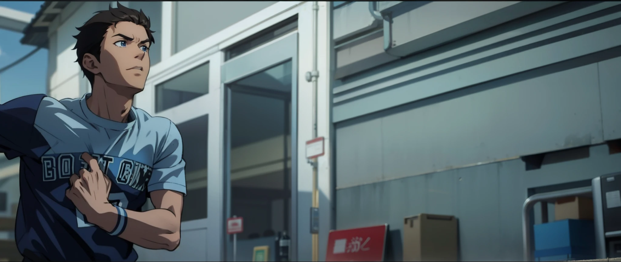 Anime scene, a boy running