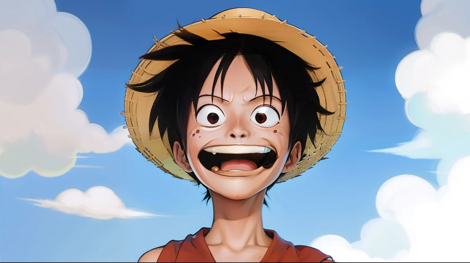 (((A high-quality illustration of Monkey D. Luffy no fundo azul))), masterpiece, personagem detalhado, dinamic pose, olhos brilhantes, estilo de desenho animado, cores vivas.