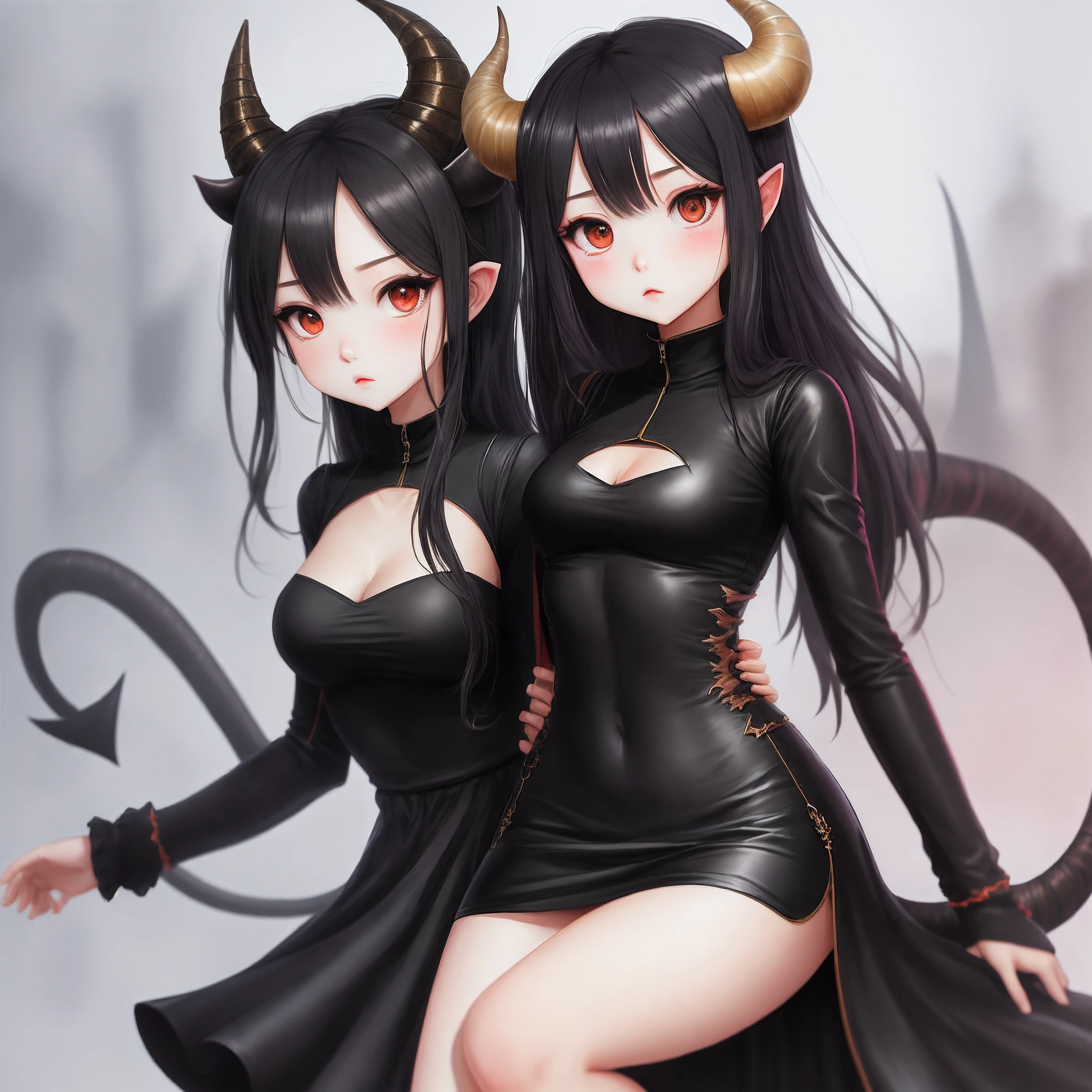 Skinny girl demon horn black clothes