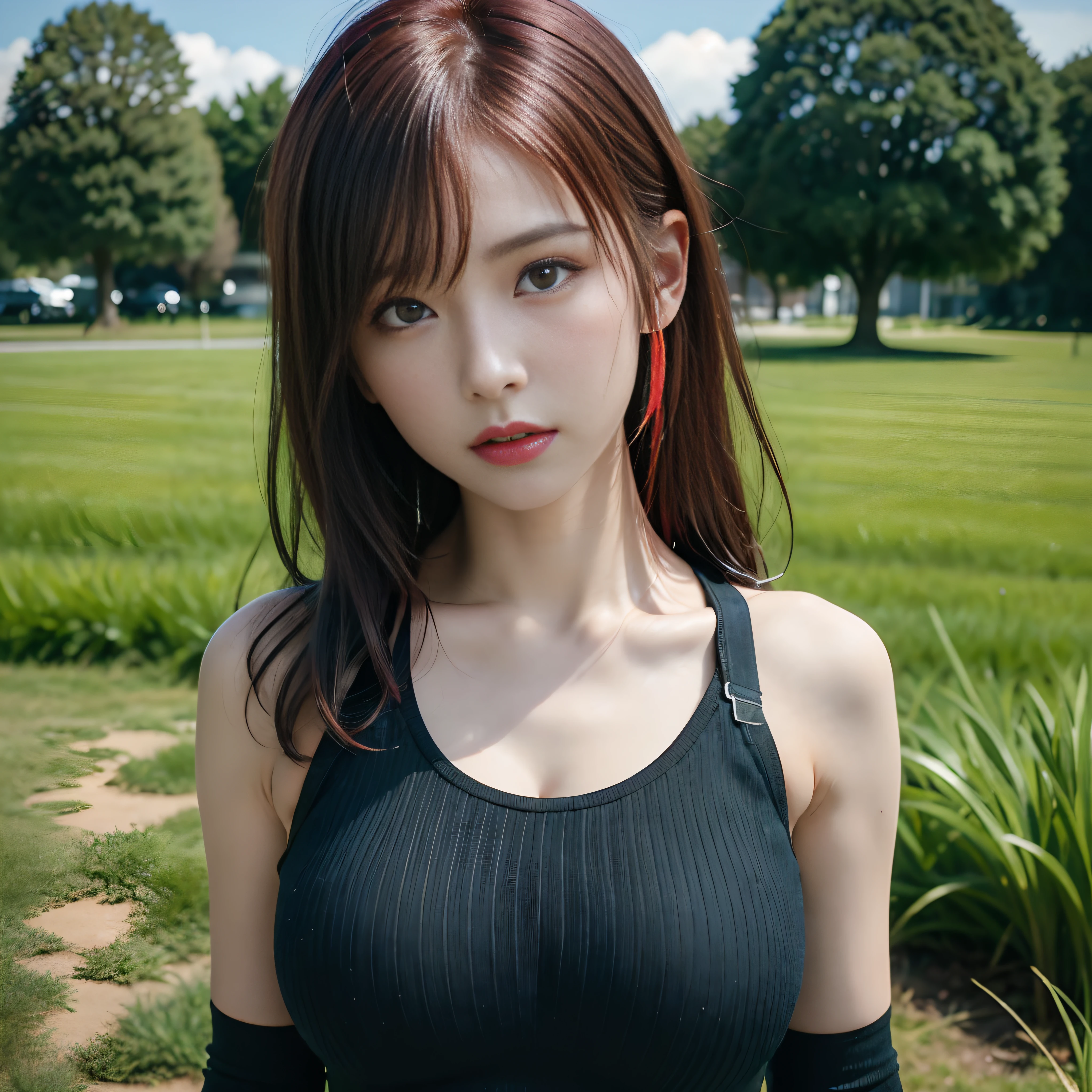 high quality picture, masutepiece, detailed hair texture, Detailed skin texture, Detailed Cloth Texture, 8K, Add fabric details, ultra detailed skin texture, ultra detailed photographic, Skin pores, Portrait of a girl, wearing tank top,