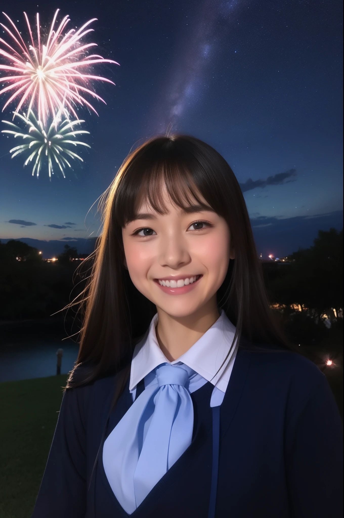 A smile、hi-school girl、校服、While doing fireworks、starrysky、Aurora