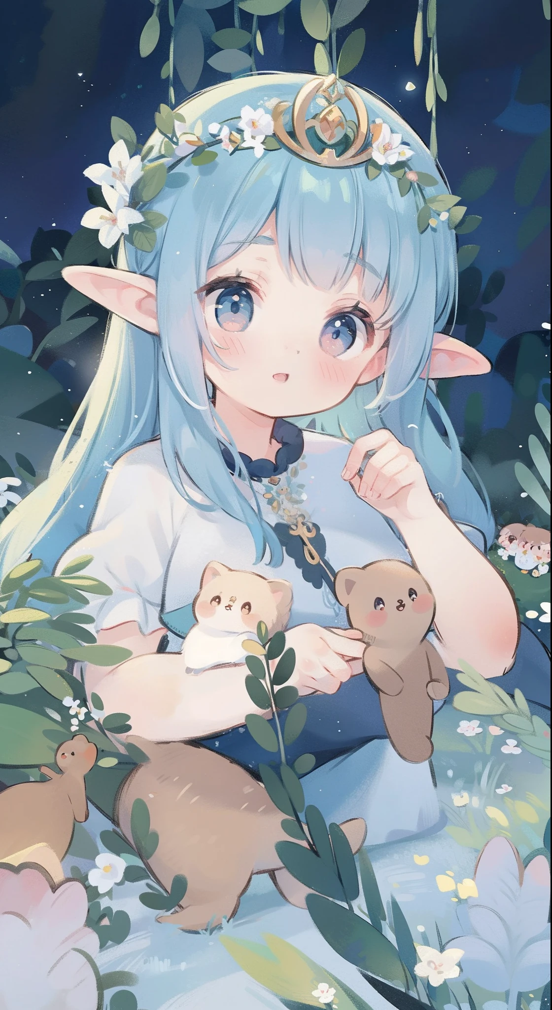 high high quality,tmasterpiece,Delicate facial features,Delicate hair,Delicate eyes,Delicate hair,animemanga girl,deer antlers,Black color hair,florals, Dreamy style, Fantastic flower garden,fantasy style clothing,Romantic dress, beautiful and elegant elf queen, a beautiful fantasy empress, Fantasy art style, ((a beautiful fantasy empress)), Anime fantasy illustration, high priestess, fey queen of the summer forest, anime art nouveau, goddess of the forest, portrait of an elf queen, A beautiful artwork illustration,8K high quality detailed art(Delicate facial portrayal)(Fine hair depiction)(highest quality)(Master masterpieces)(High degree of completion)(a sense of atmosphere)8k wallpaper,tmasterpiece,Best quality at best,ultra - detailed