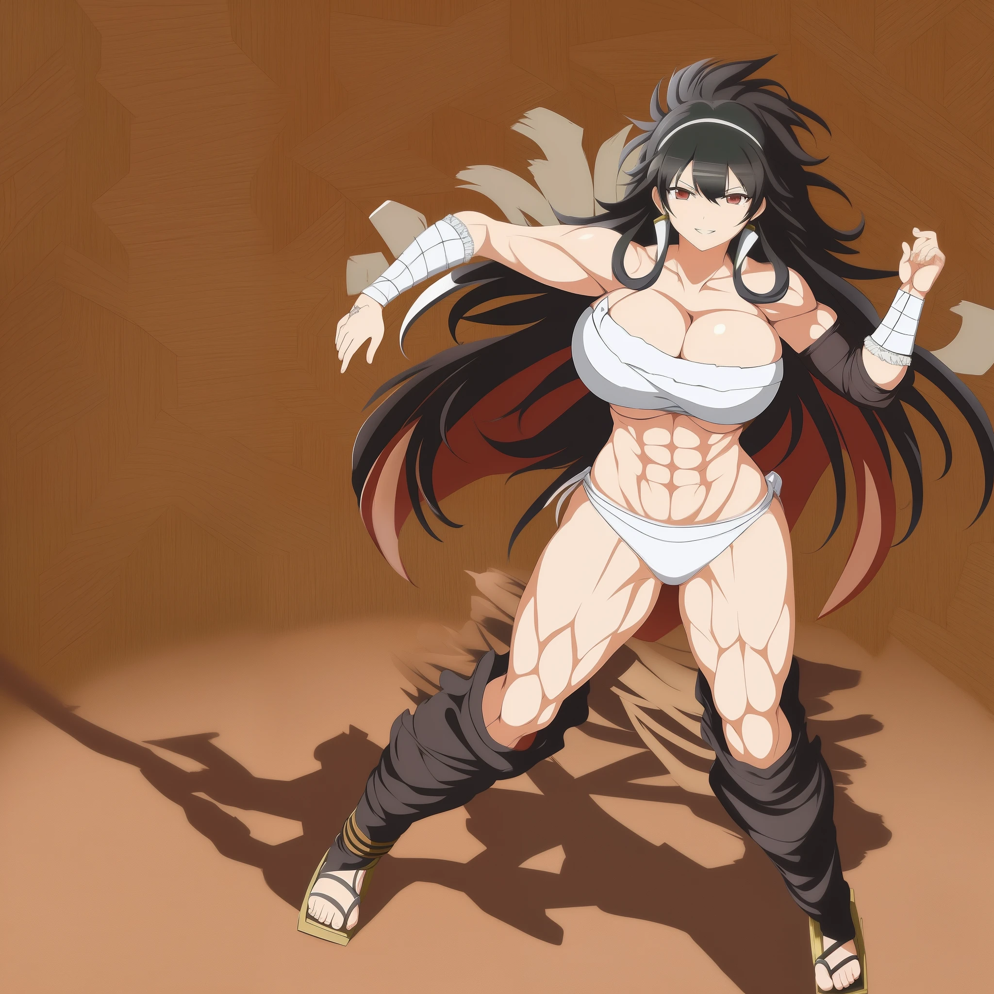 anime character senran kagura video game character muscle senran_kagura Daidouji (insanely detailed, beautiful detailed face, masterpiece, best quality), full body, martial arts, monk,, standing, smile, not hat