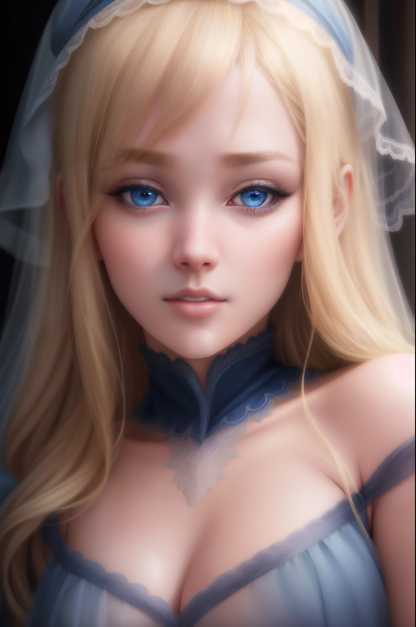 Blonde woman with blue eyes and veil on head、Soft portrait shots 8 k、Photorealistic beautiful face、8K portrait rendering、Realistic beautiful face、beautiful realistic face、photorealistic anime girl render、hyperrealistic beautiful face、8K realistic digital art、realistic digital art 4k、realistic digital art 4 k、very realistic digital art,{{{Dynamic Angle Full Body,Dynamic Angle Wide Shot}}}