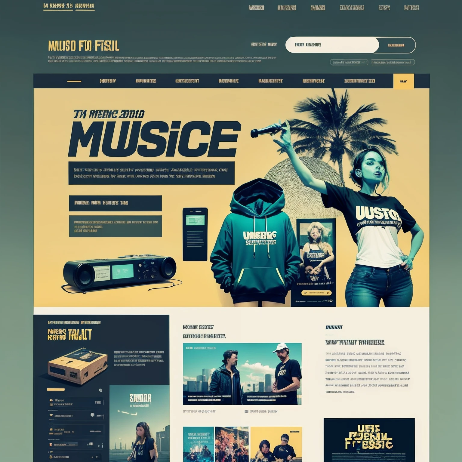 ui for music festival merchandise website, retro design, neon --auto --s2