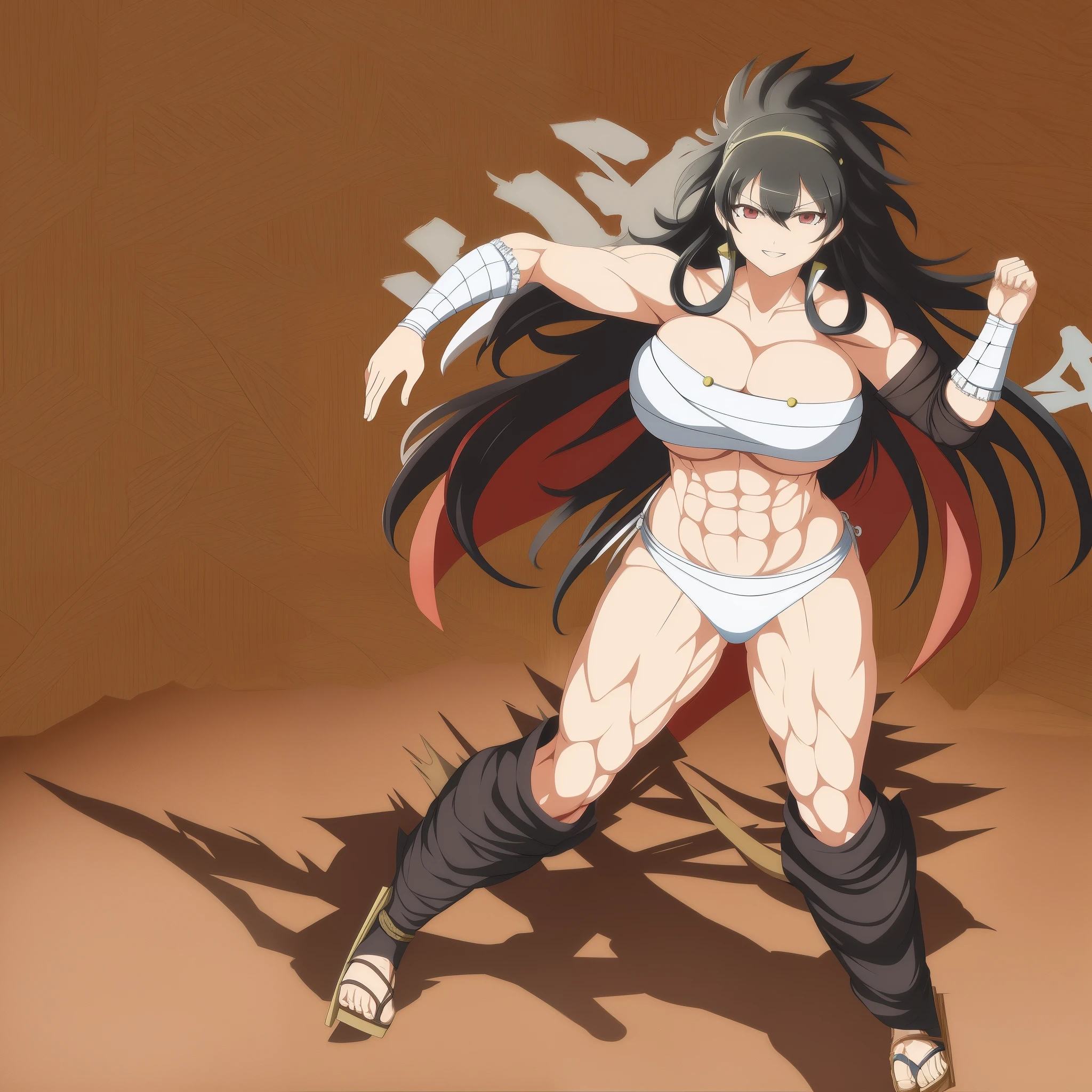 anime character senran kagura video game character muscle senran_kagura Daidouji (insanely detailed, beautiful detailed face, masterpiece, best quality), full body, martial arts, monk,, standing, smile, not hat