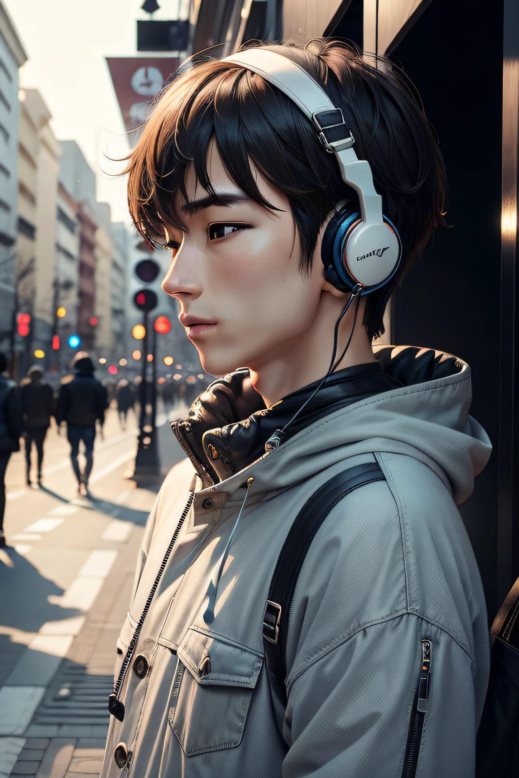 headphones、male people、Fashionable、jolly