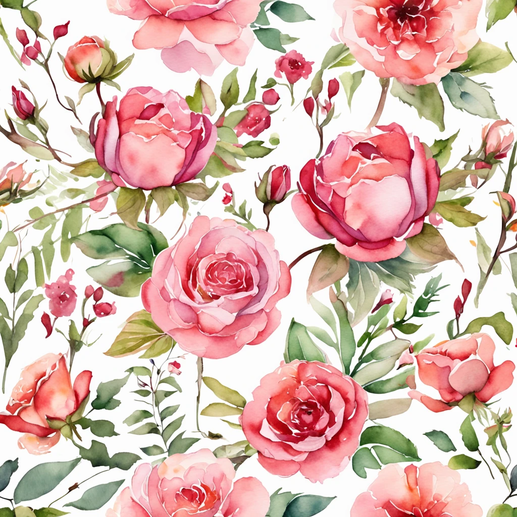 wreath, Floral frame, Delicate watercolor flowers in pink and vibrant rose tones, Engaging illustrations.