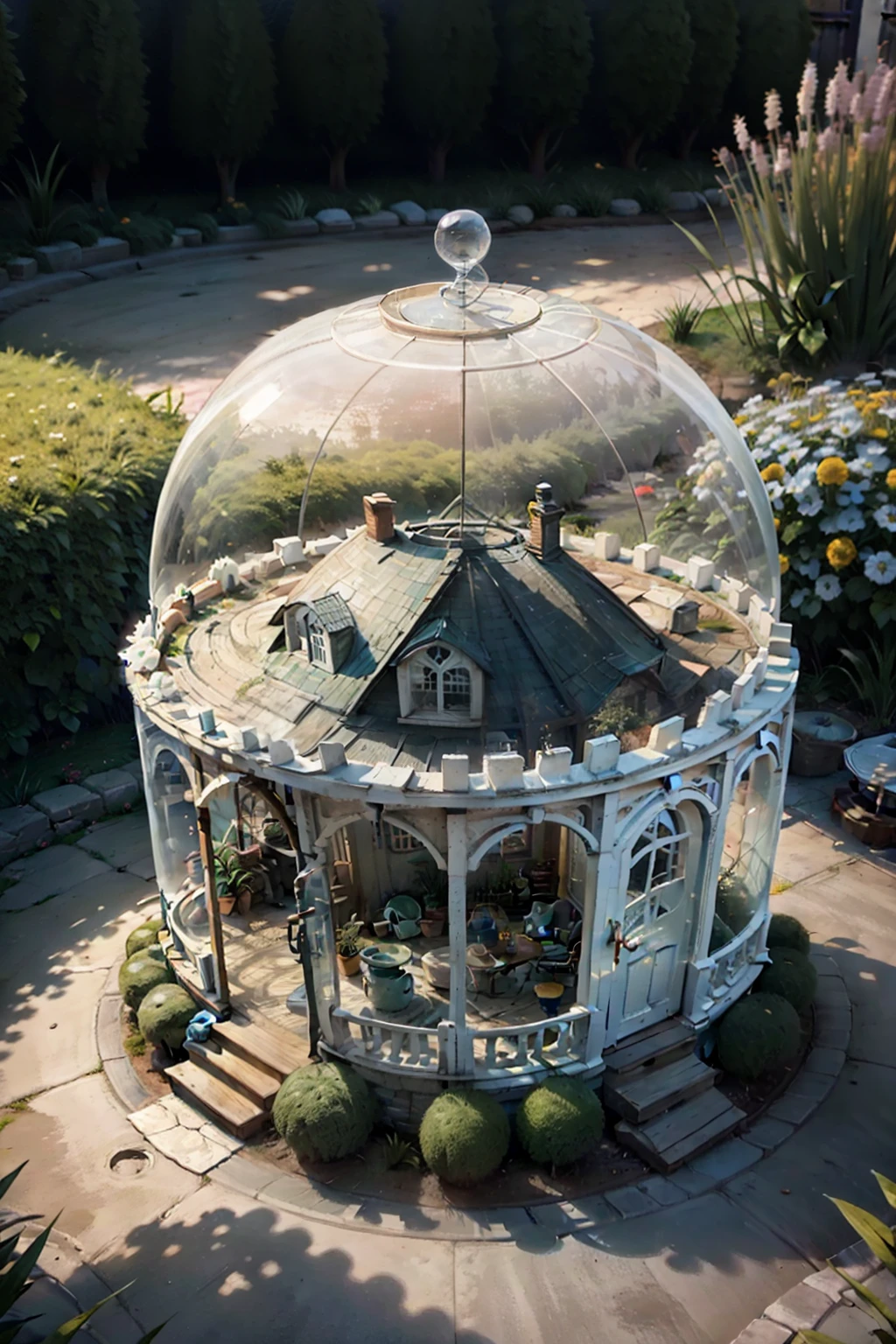 Round miniature house,Transparent structure,Garden theme