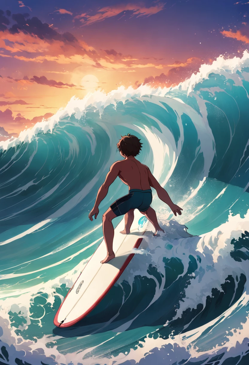 Surfing boy;surfboard;Huge waves