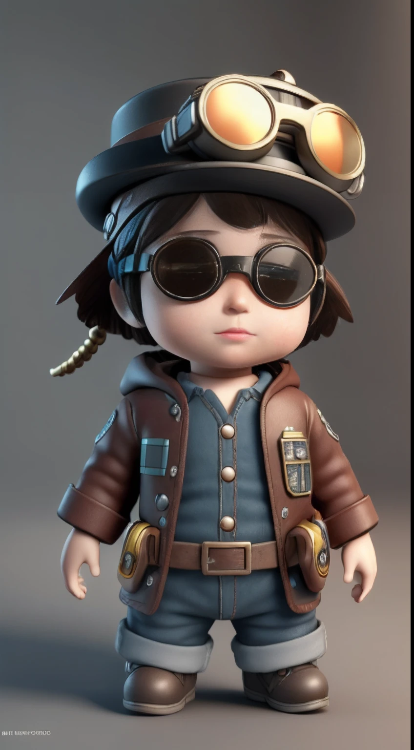 There was a toy with a hat and goggles, super detailed render, 4 k octane rendering, Personagem pequeno. Unreal Engine 5, rendered in corona, 3d 8k octan render, mega highly detailed, 8k octae render photo, the mekanik doll, trending on polycount,