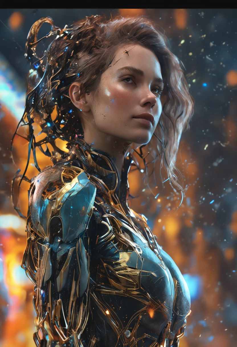 beautiful Caucasian woman, shoulder length messy hair, black an gold pvc catsuit, happy, Full body, Beautiful anime waifu style girl, hyperdetailed painting, luminism, art by Carne Griffiths and Wadim Kashin concept art, 4k resolution, fractal isometrics details bioluminescence , 3d render, octane render, intricately detailed , cinematic, trending on artstation Isometric Centered hyperrealistic cover photo awesome full color, hand drawn , gritty, realistic mucha , intricate, hit definition , cinematic,Rough sketch, bold lines, on paper,