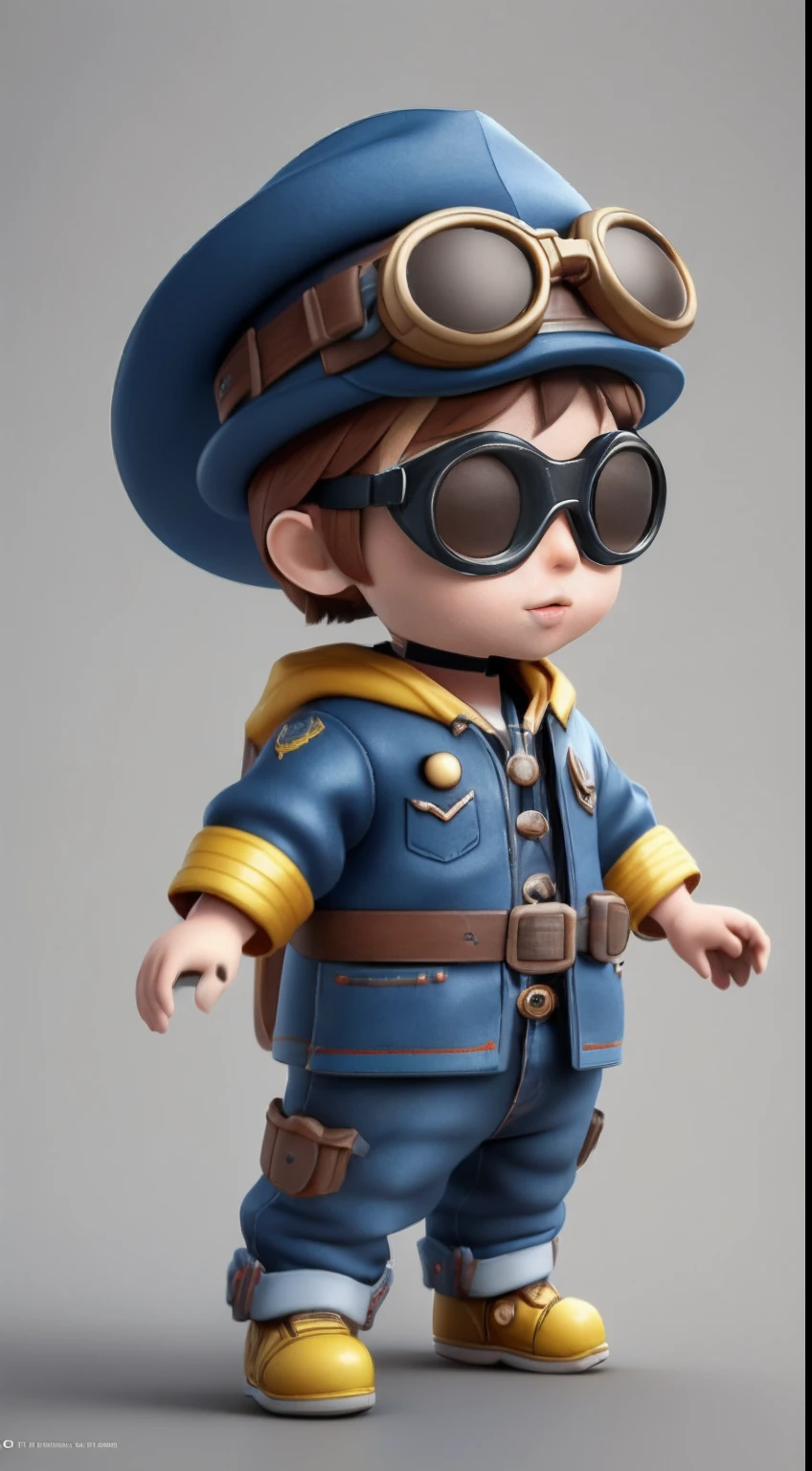 There was a toy with a hat and goggles, super detailed render, 4 k octane rendering, Personagem pequeno. Unreal Engine 5, rendered in corona, 3d 8k octan render, mega highly detailed, 8k octae render photo, the mekanik doll, trending on polycount,