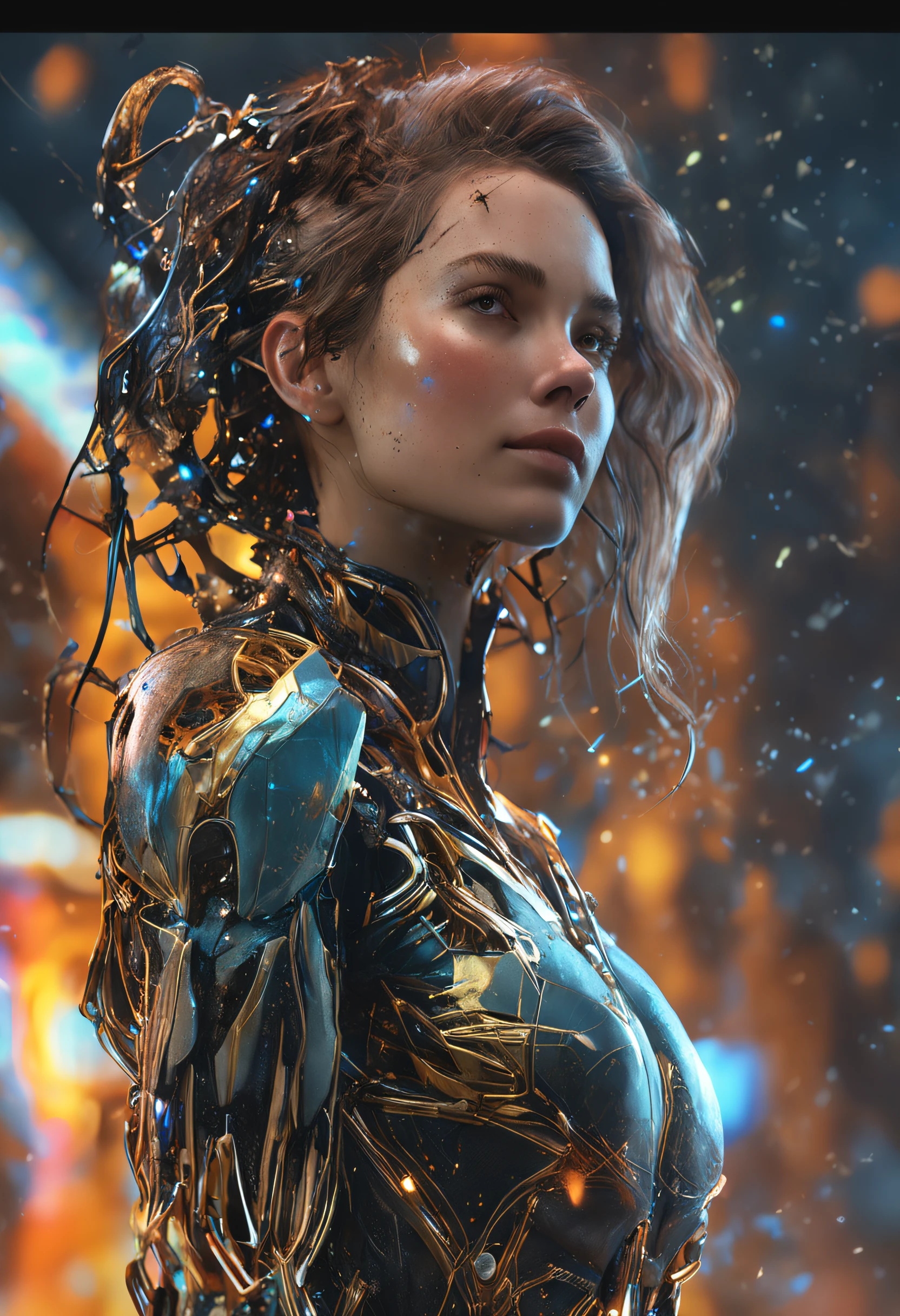 beautiful Caucasian woman, shoulder length messy hair, black an gold pvc catsuit, happy, Full body, Beautiful anime waifu style girl, hyperdetailed painting, luminism, art by Carne Griffiths and Wadim Kashin concept art, 4k resolution, fractal isometrics details bioluminescence , 3d render, octane render, intricately detailed , cinematic, trending on artstation Isometric Centered hyperrealistic cover photo awesome full color, hand drawn , gritty, realistic mucha , intricate, hit definition , cinematic,Rough sketch, bold lines, on paper,
