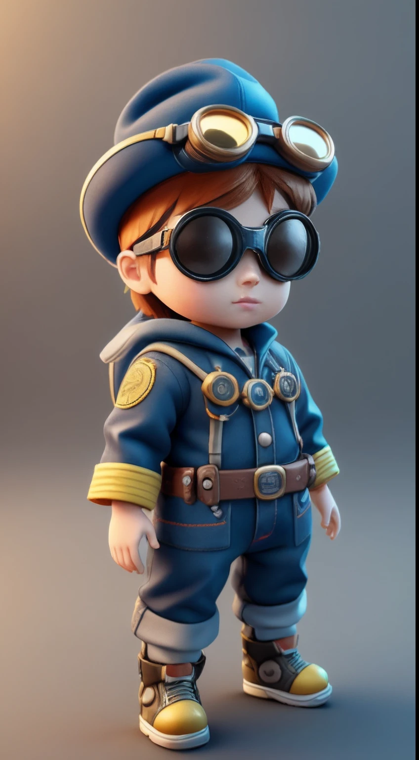There was a toy with a hat and goggles, super detailed render, 4 k octane rendering, Personagem pequeno. Unreal Engine 5, rendered in corona, 3d 8k octan render, mega highly detailed, 8k octae render photo, the mekanik doll, trending on polycount,