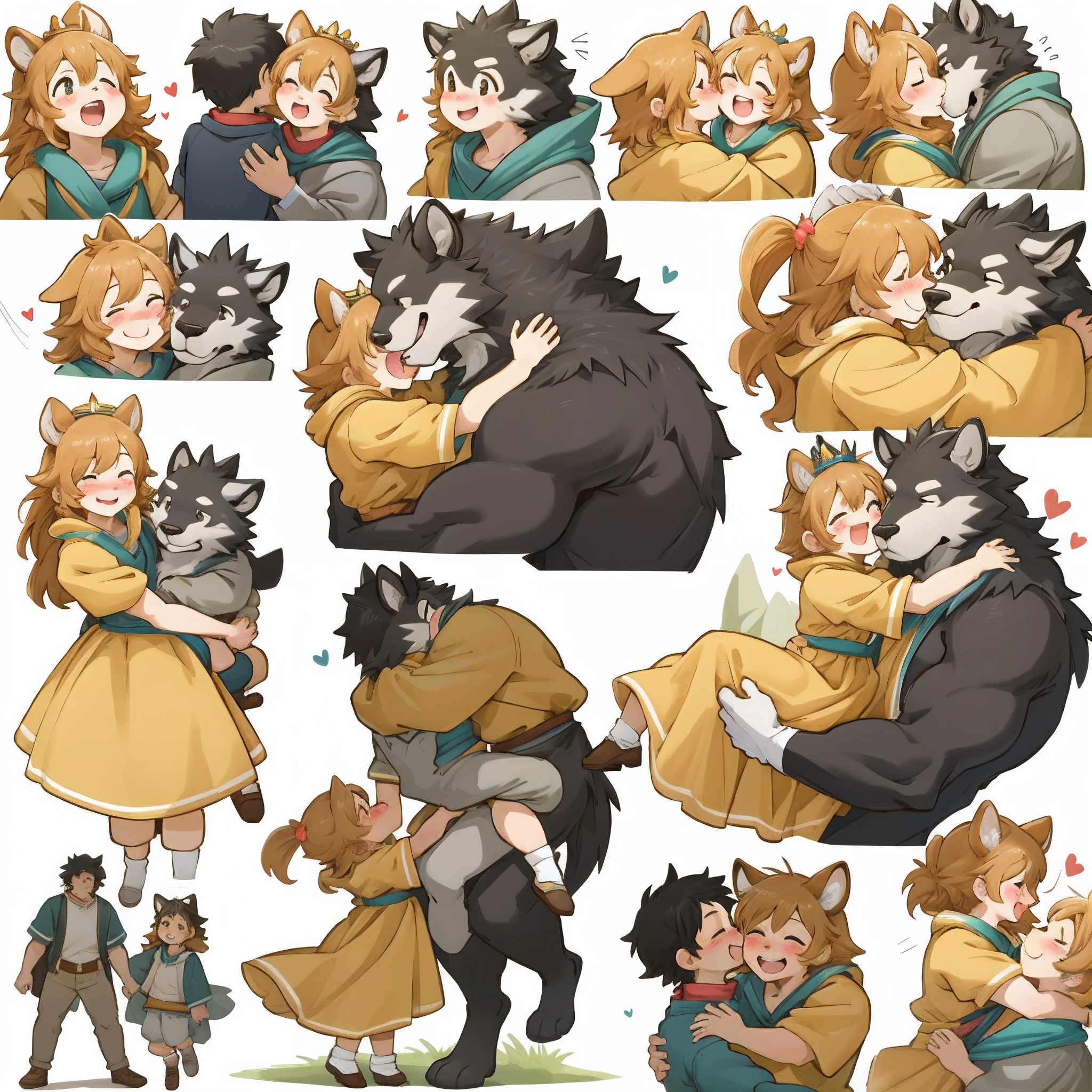 highres, unparalleled masterpiece, absurdres, love story of human Children girls and large animals, Height difference, Physical difference, perfect anatomy, smile, joyful, play with, Princess carry, piggyback, assorted poses, hugs, smile, happy, assorted angles, assorted facial expression, full body,