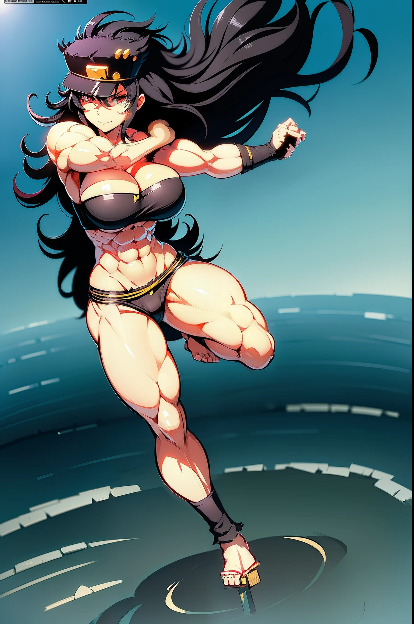 anime character senran kagura video game character muscle senran_kagura Daidouji (insanely detailed, beautiful detailed face, masterpiece, best quality), full body, martial arts, ,, standing, smile, not hat