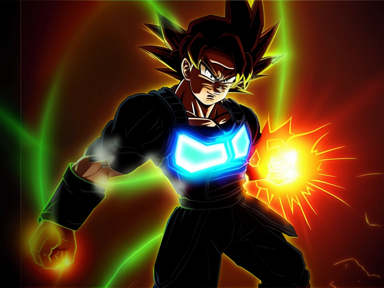 Angry Goku wears Saiyan armor，Hold the ball of light in the universe