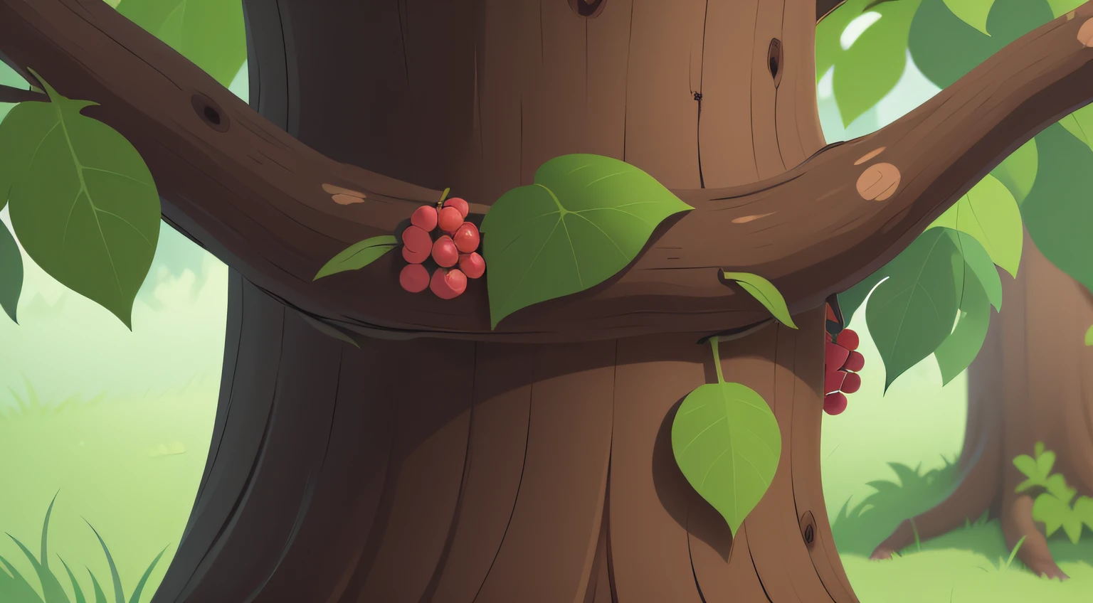 mulberry,tree branch,closeup cleavage,cartoonish and simplistic,handpainted,