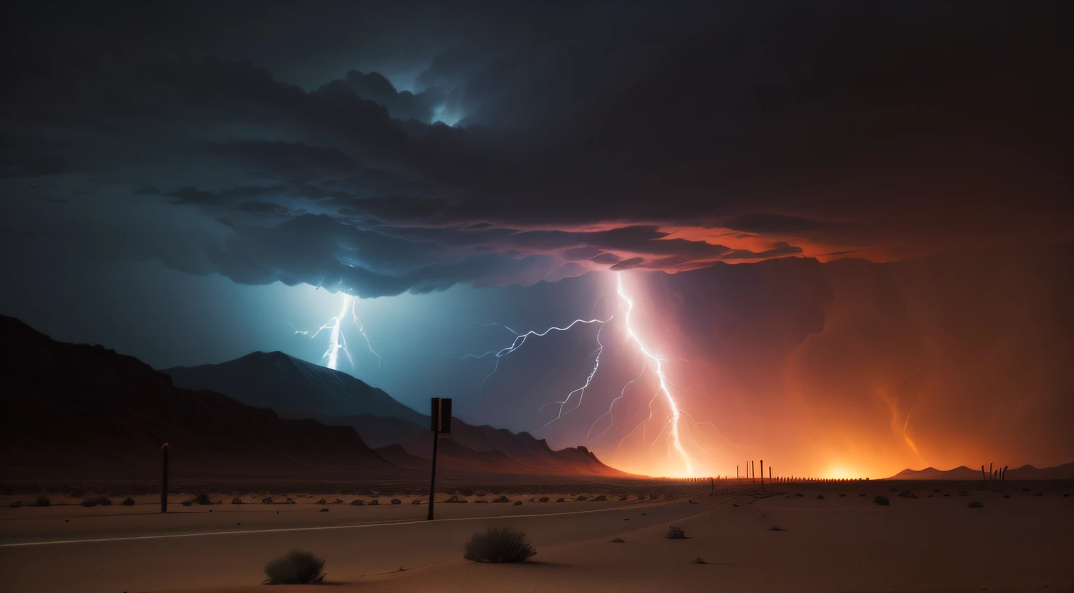 Dimly lit desert,smoke-filled,Lightning roars,The wind swept up the gravel,Super explosive