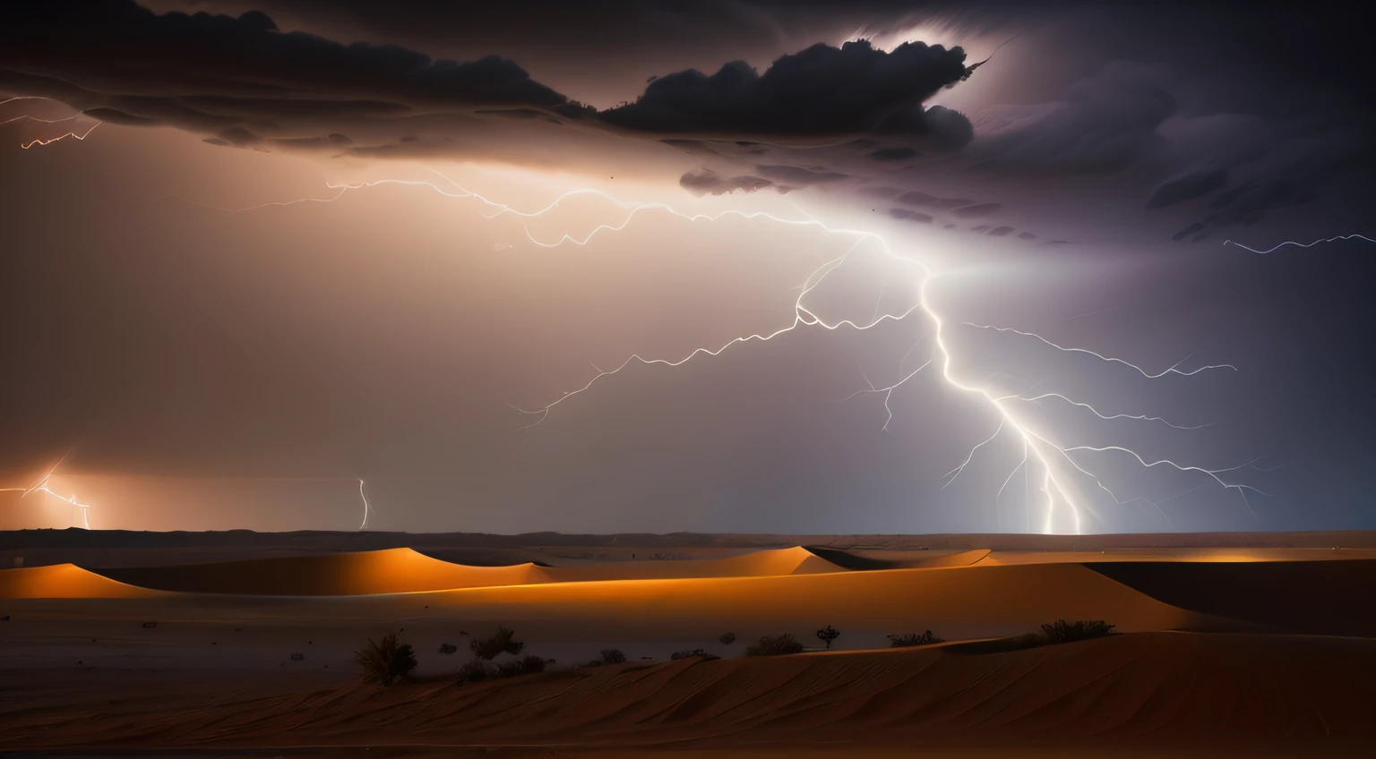 Lightning streaks across the skies of the desert landscape, Thunderstorms in Marrakech, detailed lighting and thunder, Stormy weather with lightning, weather photography, marc adamus, beautiful lightning, lpoty, desert photography, Dark storm of lightning, Magic storms and thunderclouds, sand storm approaching, Dramatic lightning, Amazing lightning, Lightning storm, author：Etienne Dressett, Thunder storm