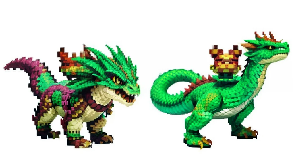 鸟山明风格,Flat pixel games《dragon quest》,Game monster design,(a Oriental Dragons:1.4),Full body like,16-bit pixels