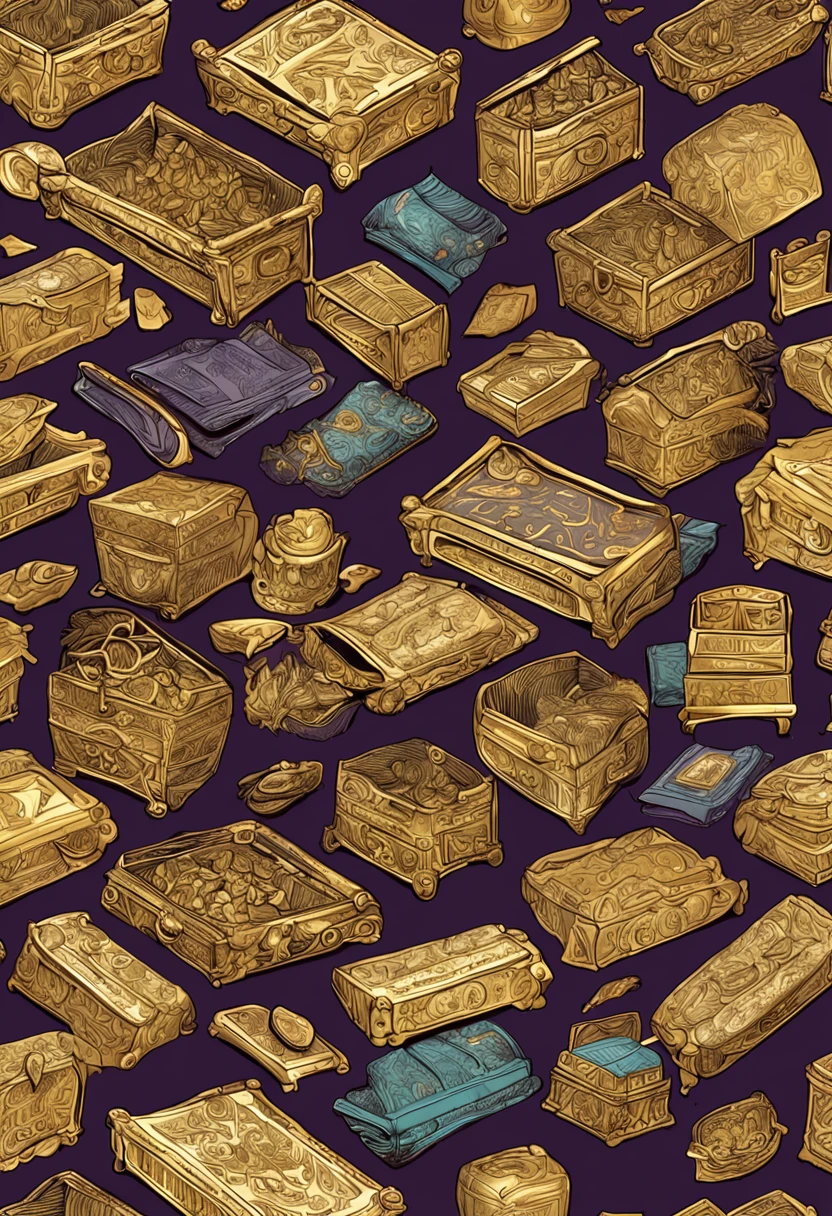 Small format、golds、treasures、treasure chests、Gold and silver treasures