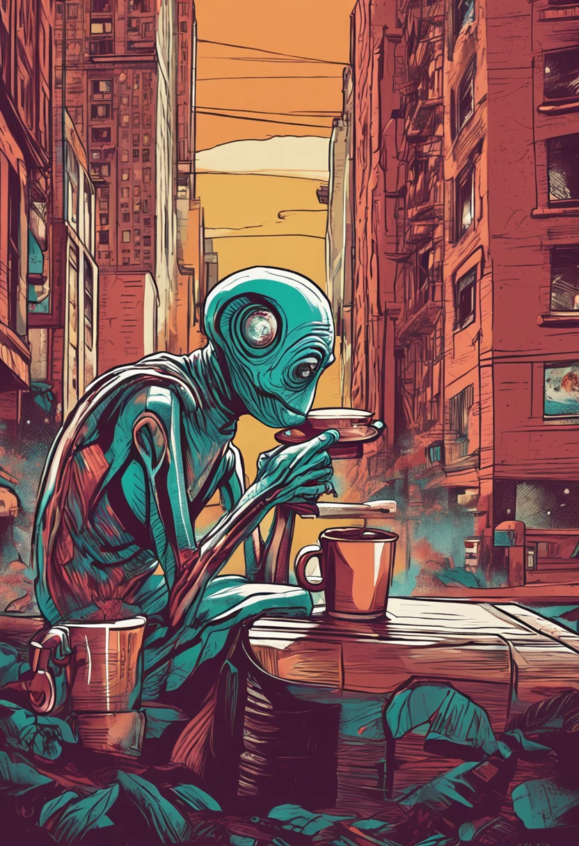 ET drinking coffee
