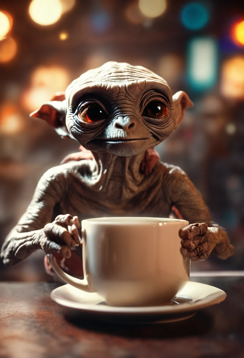 ET drinking coffee