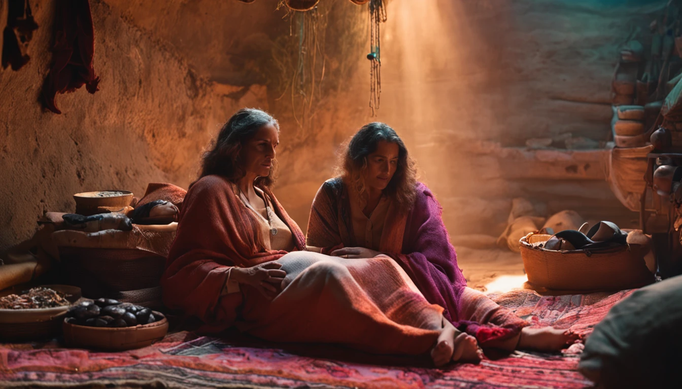 a woman in Israeli clothing in a scene of giving birth to a baby