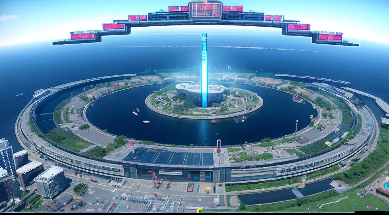 pixel game,scenography,Future sci-fi ring space city, Pixel art #pixelart