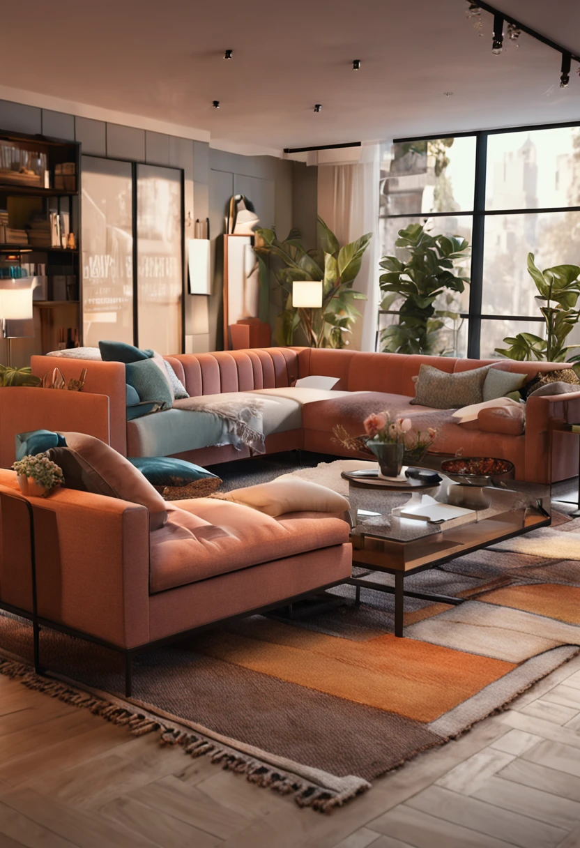 Create a living room with planned furniture and an open and modern concept