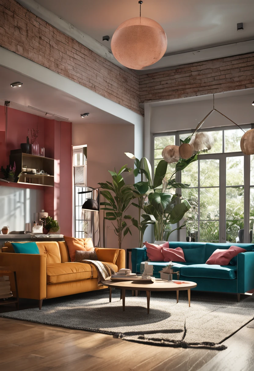 Create a living room with planned furniture and an open and modern concept