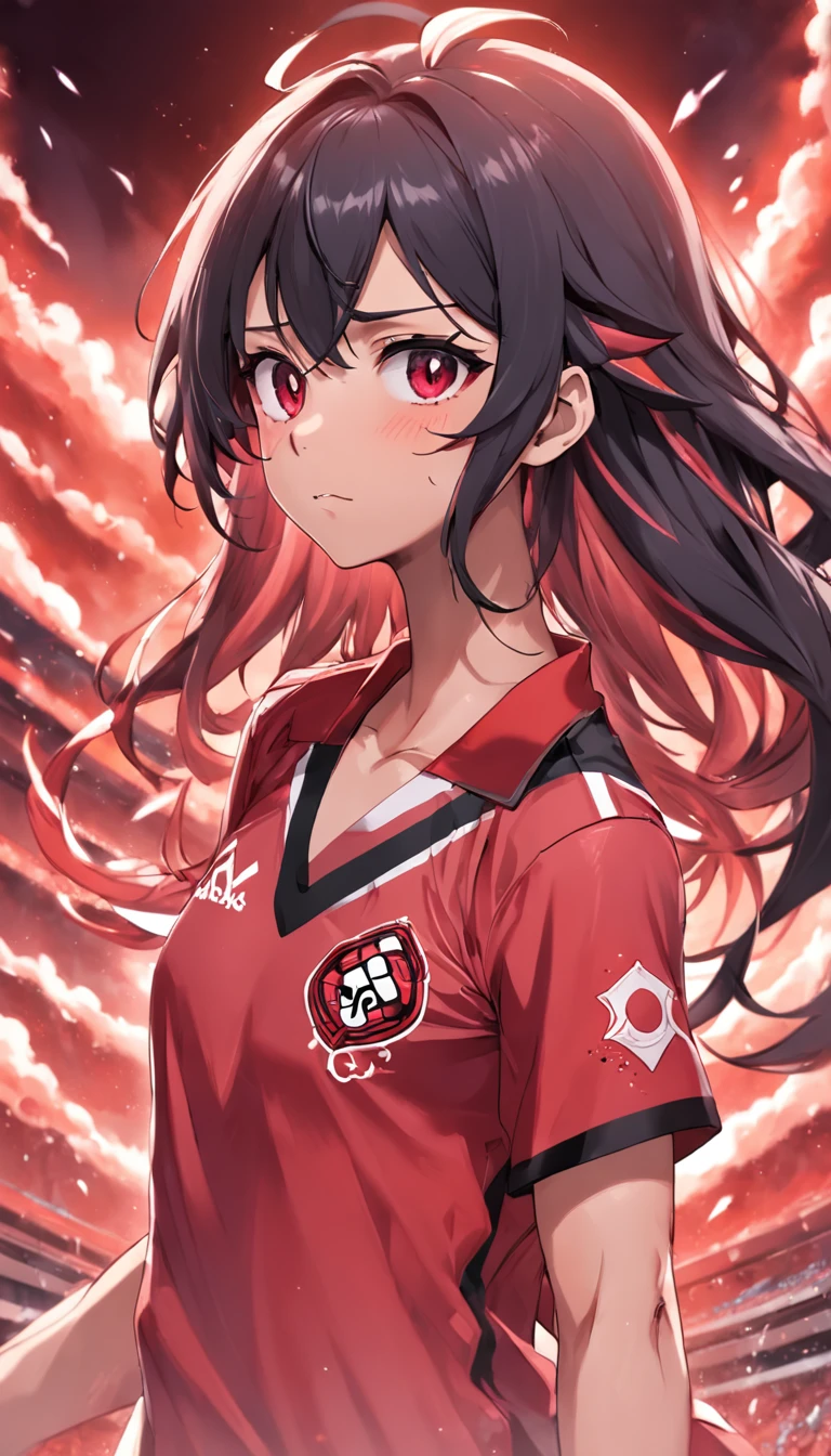 Gabigol do flamengo em estilo anime , camisa do flamengo sem deformidades , Standard scenario , olhar fixo , imagens sem deformidades , rosto sem deformidades , camisa do flamengo sem deformidades , melhor qualidade total