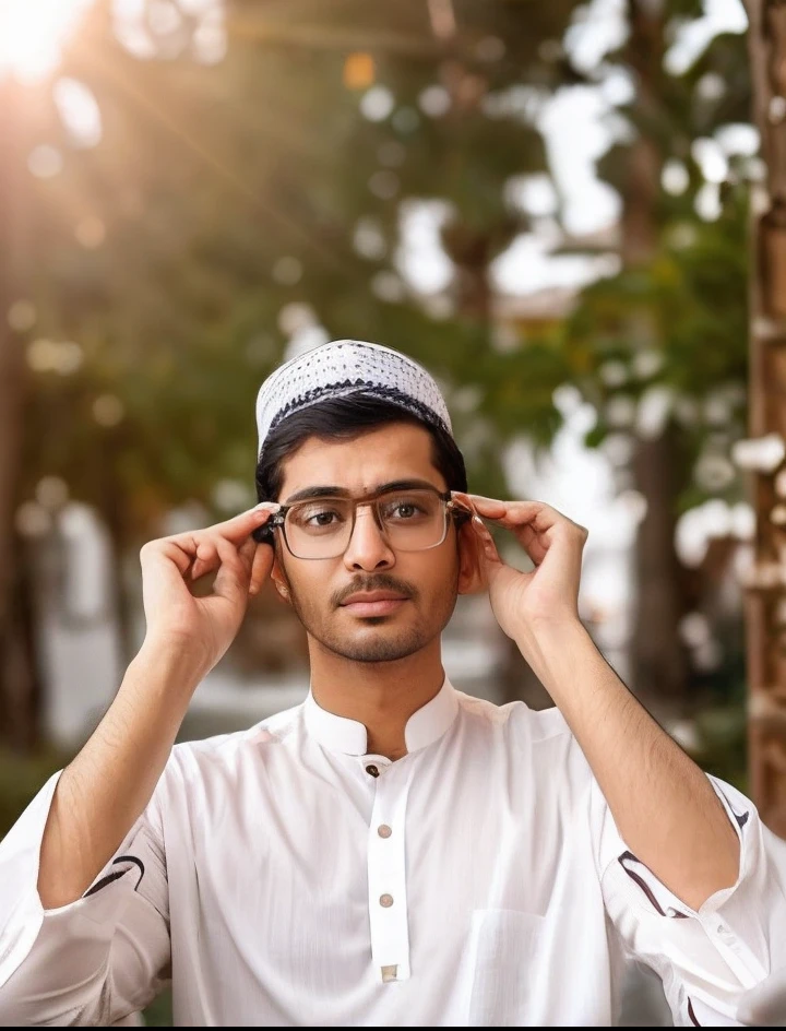 a man in a white shirt and glasses is holding his head, very clear picture, mid shot portrait, medium shot portrait, riyahd cassiem, ayan nag, man with glasses, wearing a kurta, wearing small round glasses, third eyes middle of foreheads, with glasses, khyzyl saleem, 2019 trending photo, portrait shot 8 k