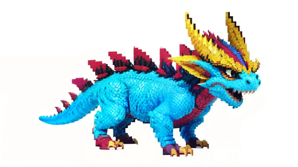 鸟山明风格,Flat pixel games《dragon quest》,Game monster design,(Western Dragon:1.4),Full body like,16-bit pixels